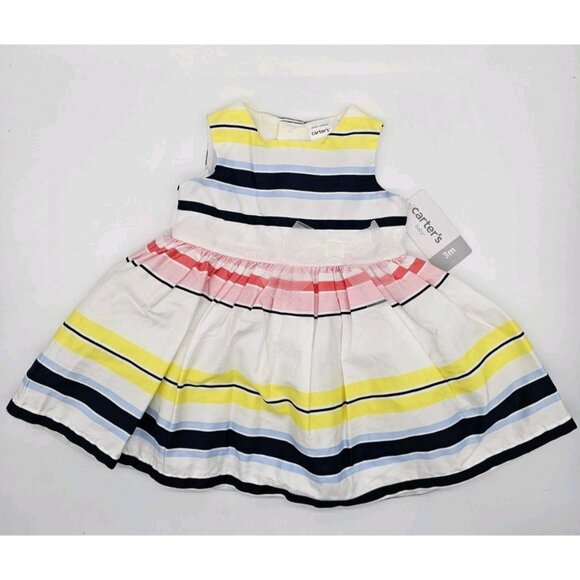 Carter's Dress Infant Baby Girls Size 3 Months Striped Sleeveless Spring Easter - Picture 1 of 10